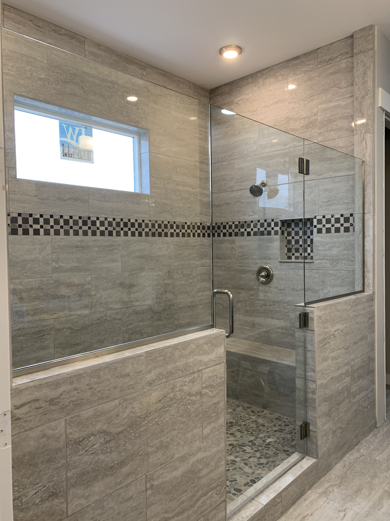 Frameless Shower with Pony Wall
